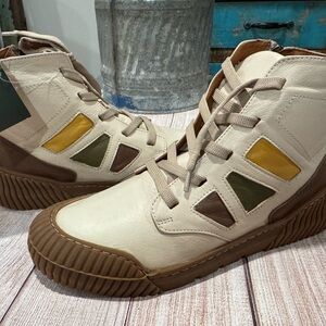 Spring Step Cream and Brown High-Top Sneakers